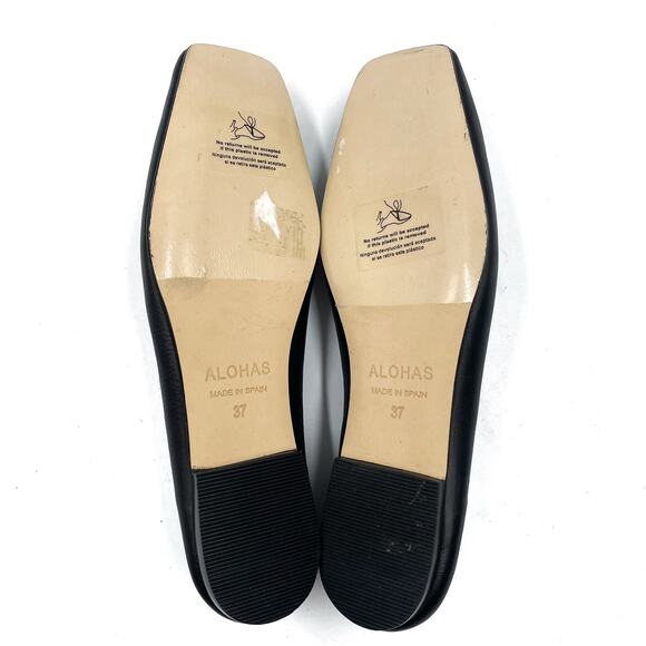 Alohas Bella Crystal Ballet Flats Black Pearl Leather Square Toe Sz 37 / 6.5 - Picture 9 of 10